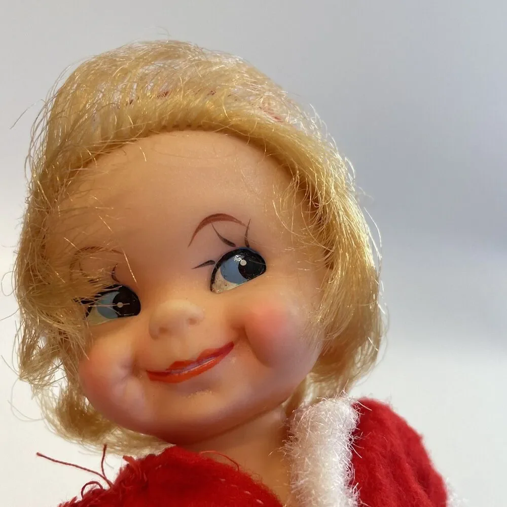 Vintage Christmas Santa Outfit Doll Red Hair Waving Japan Big Eyes 6” Holiday